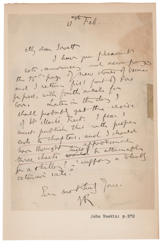 Lot 683 John Ruskin Autograph Letter Signed