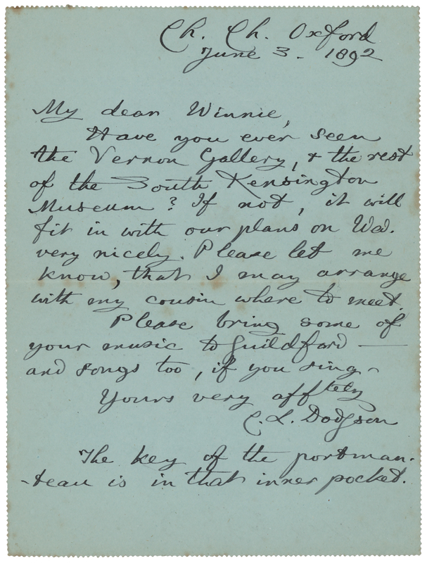 Lot 584 Charles L. Dodgson Autograph Letter Signed, Arranging an Outing to 