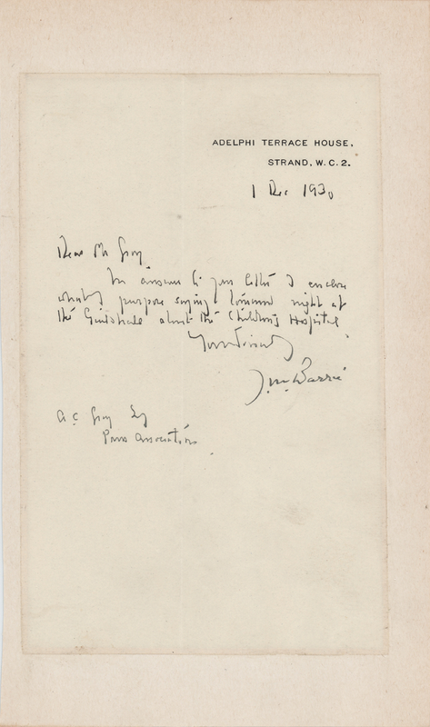Lot 624 James M. Barrie Autograph Letter Signed - Author of Peter Pan