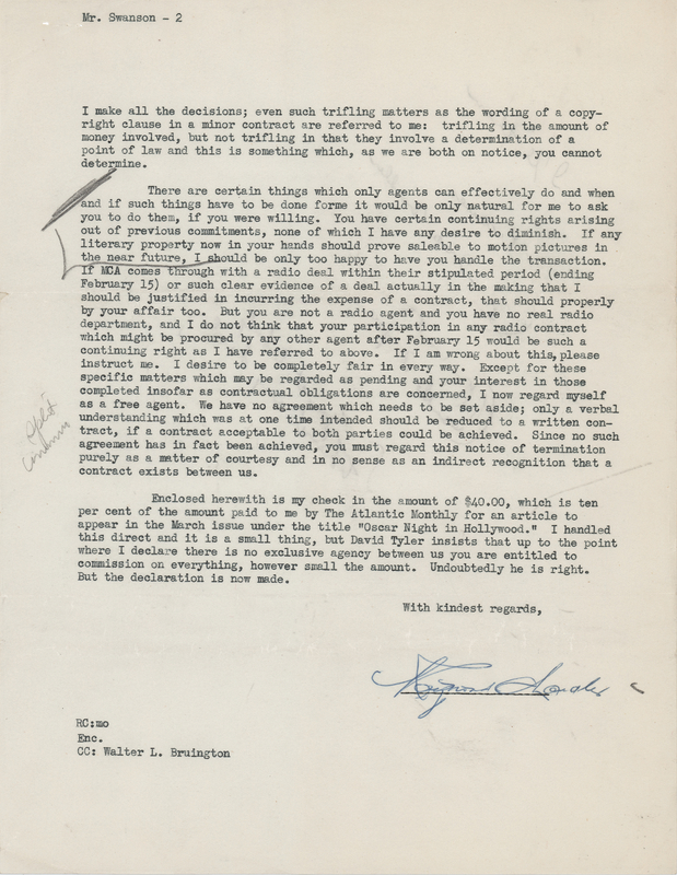 Lot 639 Raymond Chandler Letter Signed to His Literary Agent: 