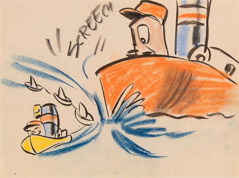 Lot 471 Little Toot and Big Toot storyboard drawing from Melody Time