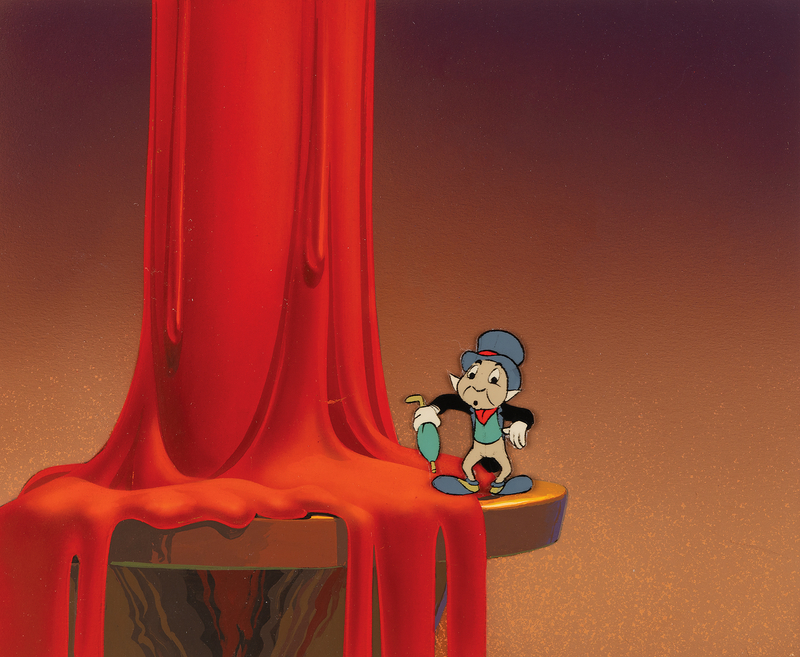 Lot 485 Jiminy Cricket production cel and production background from the From All of Us to All of You Christmas special
