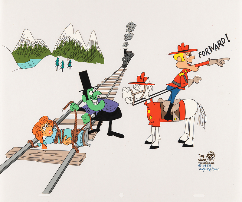 Lot 551 Dudley Do-Right, Horse, Snidely Whiplash, and Nell Fenwick limited edition cel for The Dudley Do-Right Show (Ltd. Ed. #158/300)