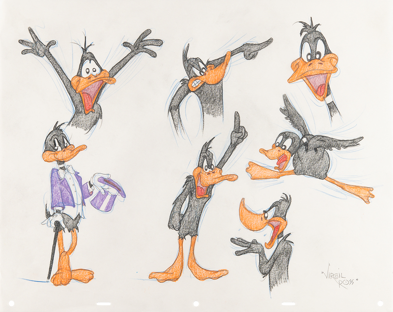 Lot 519 Virgil Ross Signed Original Model Sheet Drawing of Daffy Duck