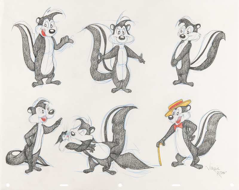 Lot 522 Virgil Ross Signed Original Color Model Drawing of Pepe Le Pew