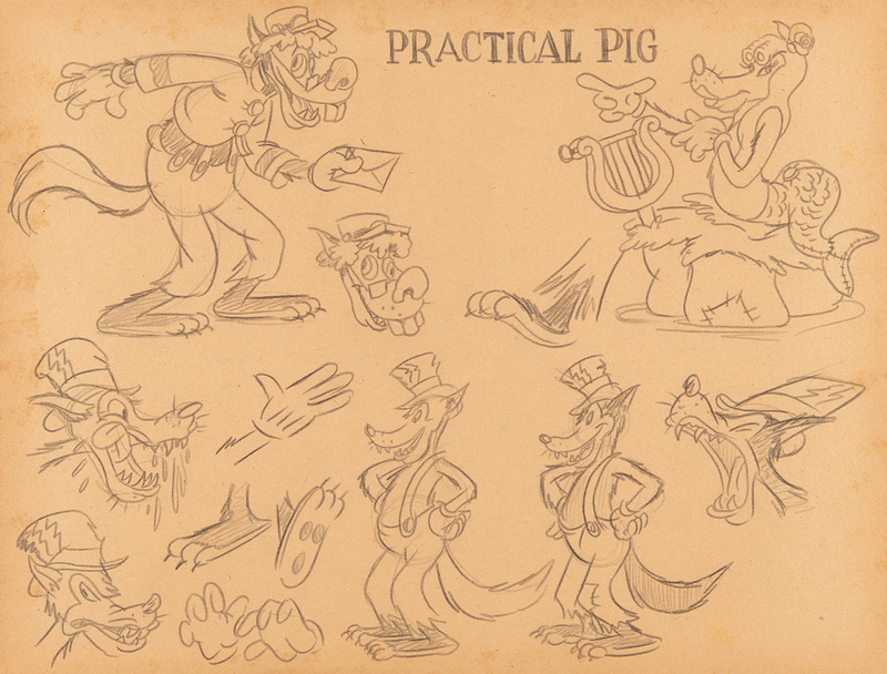 Lot 453 Frank Follmer concept model sheet drawing for The Practical Pig