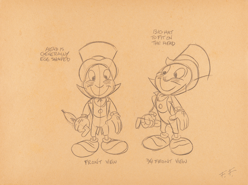 Lot 460 Frank Follmer concept model sheet drawing for Pinocchio