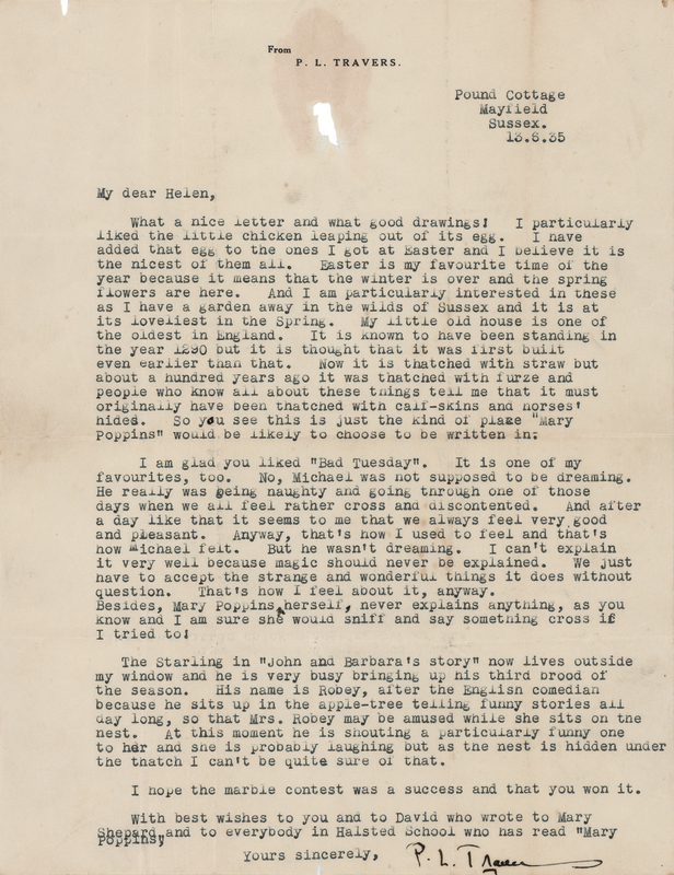 Lot 693 P. L. Travers Typed Letter Signed on Mary Poppins: 