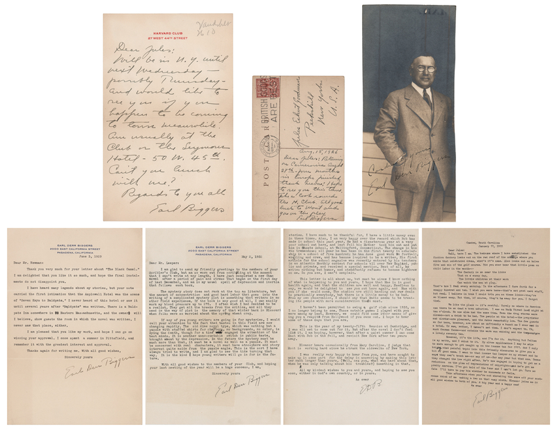 Lot 628 Earl Derr Biggers (7) Signed Items - Photograph and (6) Letters