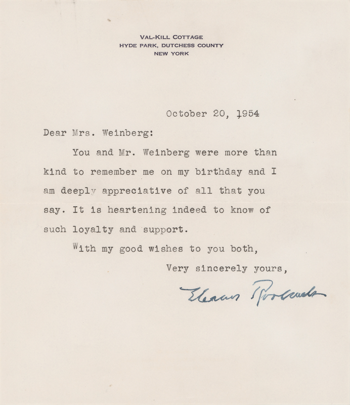 Lot 88 Eleanor Roosevelt Typed Letter Signed