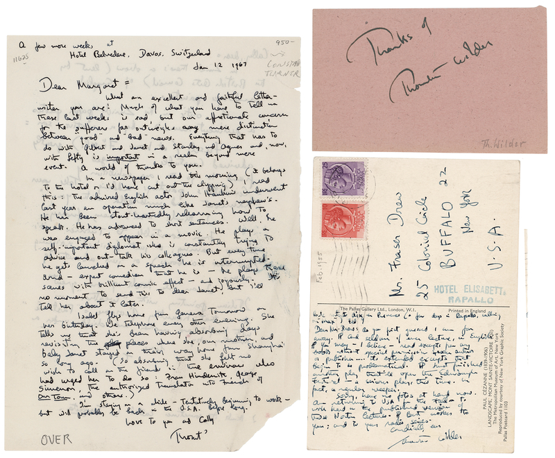 Lot 696 Thornton Wilder Signature and (2) Autograph Letters Signed