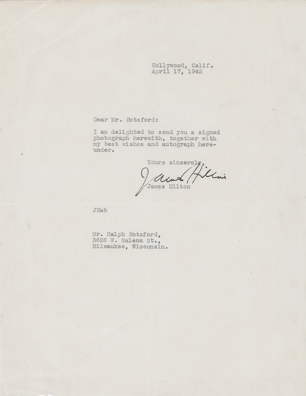 Lot 662 James Hilton Typed Letter Signed