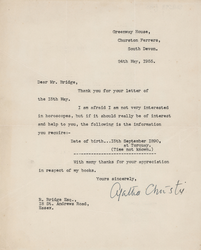 Lot 641 Agatha Christie Typed Letter Signed: 