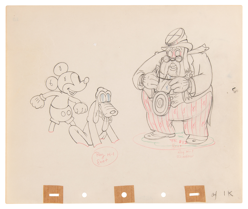 Lot 455 Mickey Mouse, Pluto, and Judge production drawing from Society Dog Show