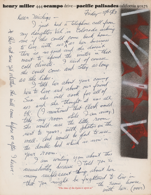 Lot 672 Henry Miller Autograph Letter Signed on His Daughter: 