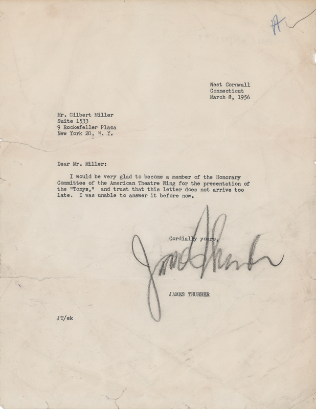 Lot 692 James Thurber Typed Letter Signed on the 