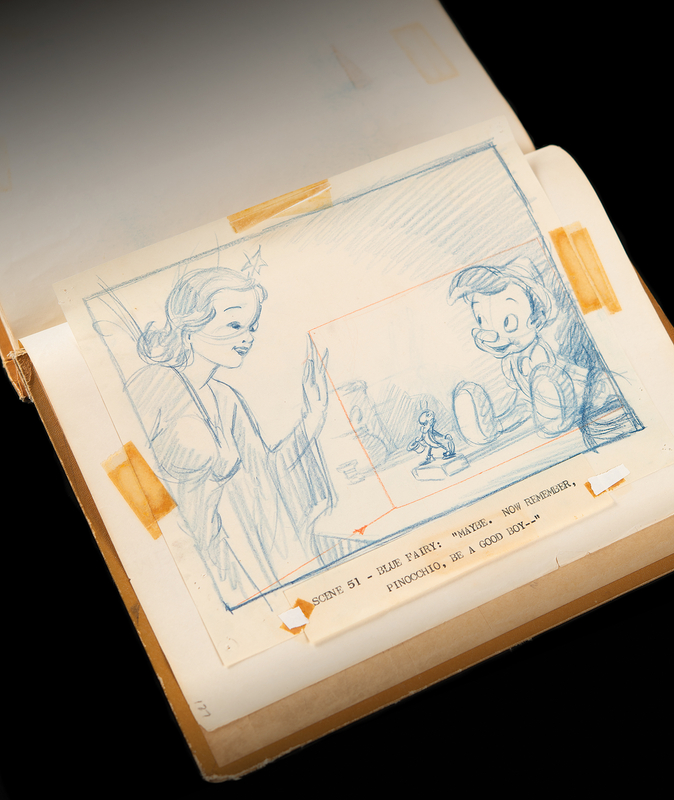 Lot 348 Disney?s 1939 Pinocchio Director-Used Continuity Sketch Book with (48) Original Storyboard Drawings and (175+) Photographic Model Images