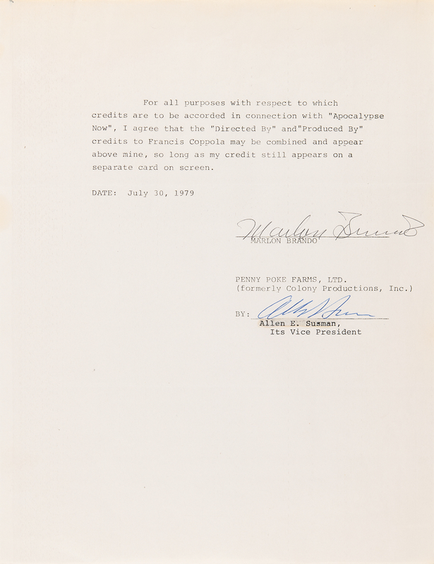 Lot 798 Marlon Brando Signed Movie Document for Apocalypse Now