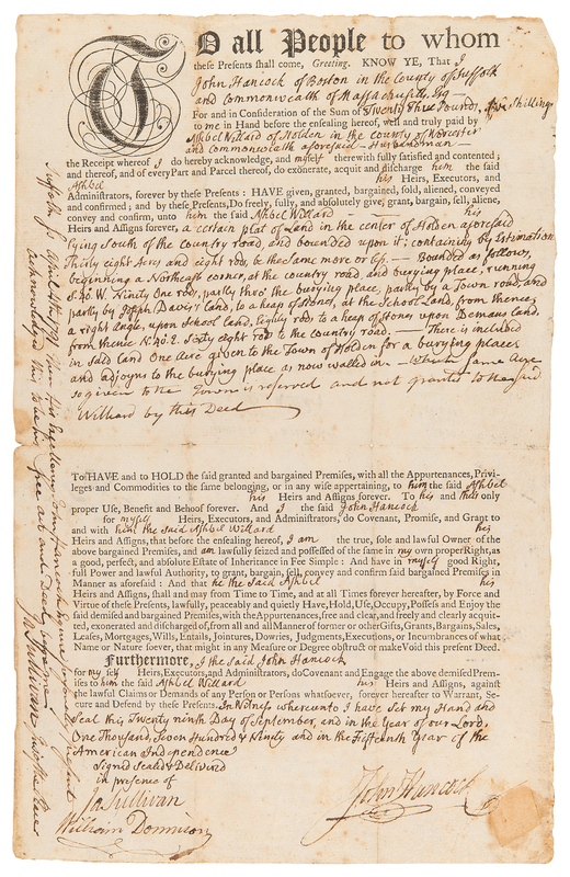 Lot 121 John Hancock Document Signed as Governor of Massachusetts (September 29, 1790)