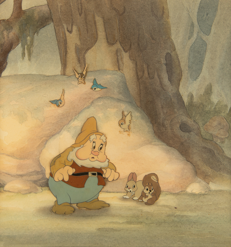 Lot 358 Happy and forest animals production cels and production background from Snow White and the Seven Dwarfs