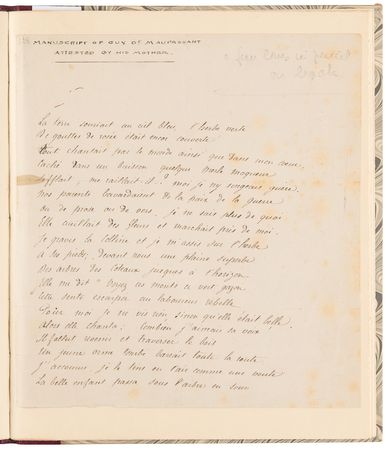 Lot #599 Guy de Maupassant Handwritten Poem - 'Promenade à seize ans' - Image 1