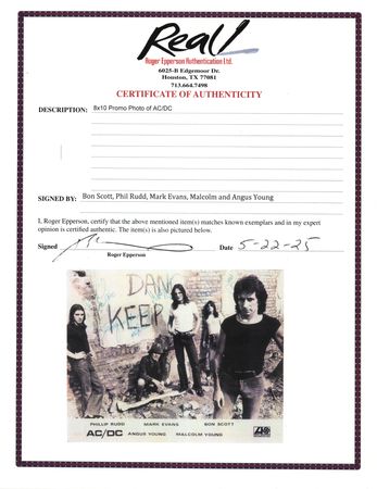 Lot #708 AC/DC Early Signed Publicity Photograph (ca. 1976) - Image 7