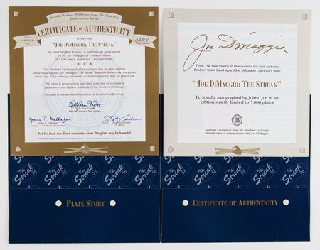 Lot #920 Joe DiMaggio Signed Plate - 'The Streak' (Ltd. Ed. #3204/5000) - Image 3