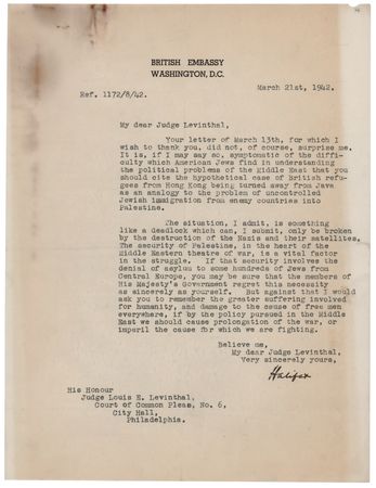 Lot #175 Edward Wood, 1st Earl of Halifax (3) World War II?Dated Letters: 