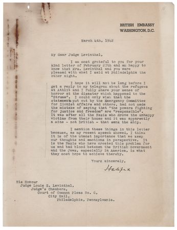 Lot #175 Edward Wood, 1st Earl of Halifax (3) World War II?Dated Letters: 