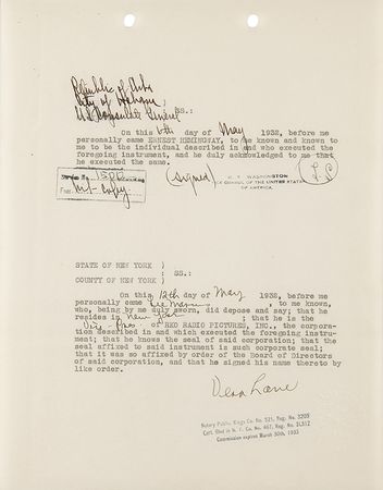 Lot #592 Ernest Hemingway Document Signed for Motion Picture Rights to The Sun Also Rises - Image 4