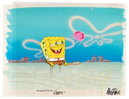 Lot #557 SpongeBob SquarePants and Jellyfish production cels and master production background from SpongeBob SquarePants - Image 2