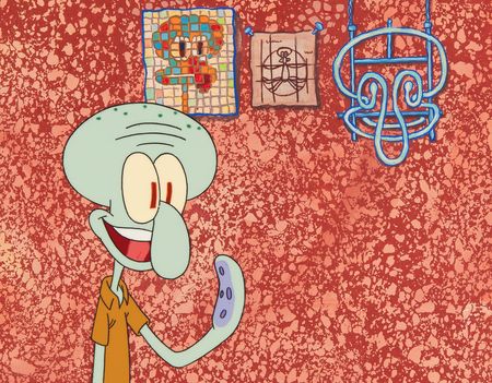 Lot #566 Squidward Tentacles production cel and master production background from SpongeBob SquarePants - Image 1