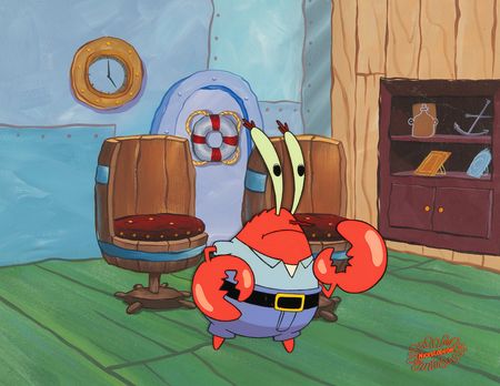 Lot #554 Eugene H. Krabs production cel and master production background from SpongeBob SquarePants - Image 1