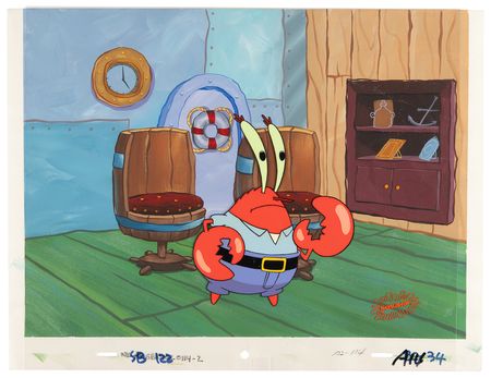 Lot #554 Eugene H. Krabs production cel and master production background from SpongeBob SquarePants - Image 2