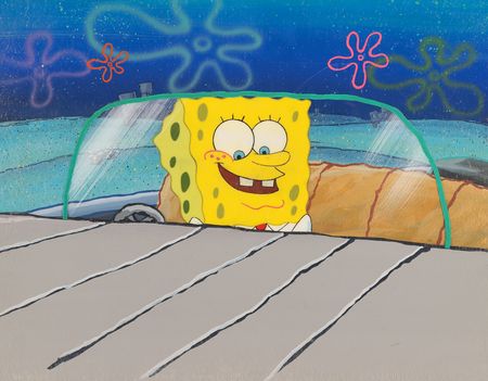 Lot #562 SpongeBob SquarePants production cel and master production background from SpongeBob SquarePants - Image 1