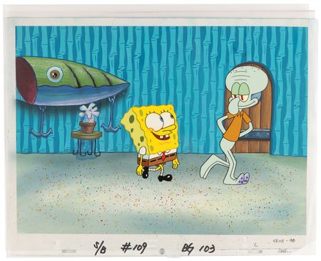 Lot #560 SpongeBob SquarePants and Squidward Tentacles production cels and master production background from SpongeBob SquarePants - Image 2