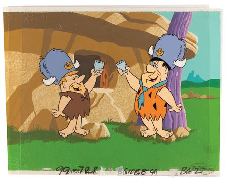 Lot #539 Fred Flintstone and Barney Rubble production cels and master production background from The Flintstones - Image 2
