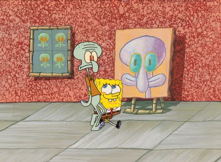 Lot #559 SpongeBob SquarePants and Squidward Tentacles production cel and production master background from SpongeBob SquarePants - Image 1
