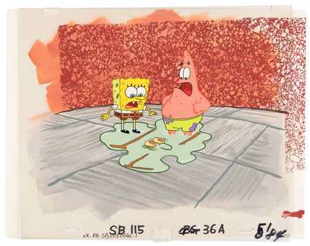 Lot #565 SpongeBob SquarePants, Patrick Star, and Squidward Tentacles production cels and master production background from SpongeBob SquarePants - Image 2