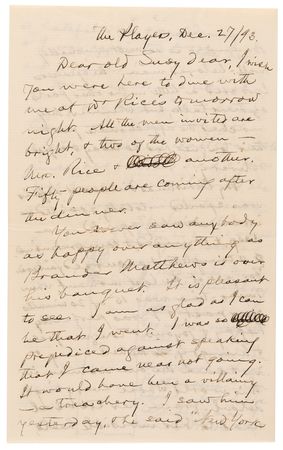 Lot #577 Samuel L. Clemens Autograph Letter Signed with Sketch, Criticizing Mrs. Thomas Bailey Aldrich: 