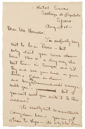 Lot #594 Ernest Hemingway Autograph Letter Signed from Santiago de Campostella, Spain: 