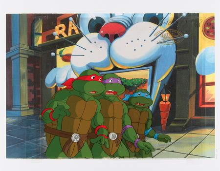 Lot #425 Donatello, Leonardo, and Raphael production cels from the Teenage Mutant Ninja Turtles television show - Image 1