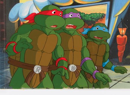 Lot #425 Donatello, Leonardo, and Raphael production cels from the Teenage Mutant Ninja Turtles television show - Image 2