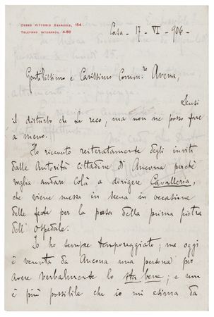 Lot #730 Pietro Mascagni Autograph Letter Signed on a Production of Cavalleria rusticana - Image 1