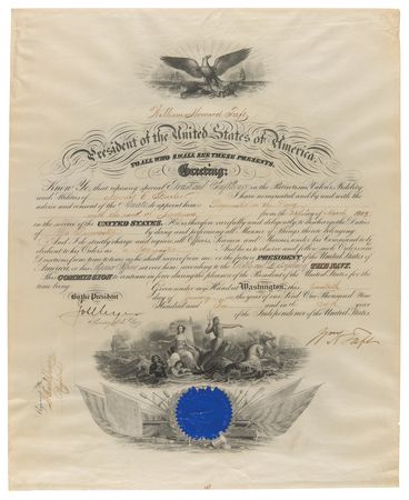 Lot #102 William H. Taft Document Signed as