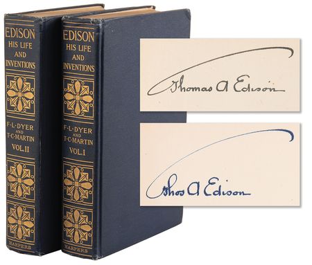 Lot #141 Thomas Edison Twice-Signed Book Set - Edison: His Life and Inventions - Image 1