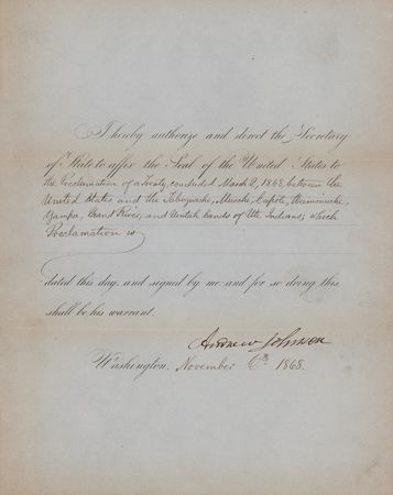 Lot #7 Andrew Johnson Document Signed as President