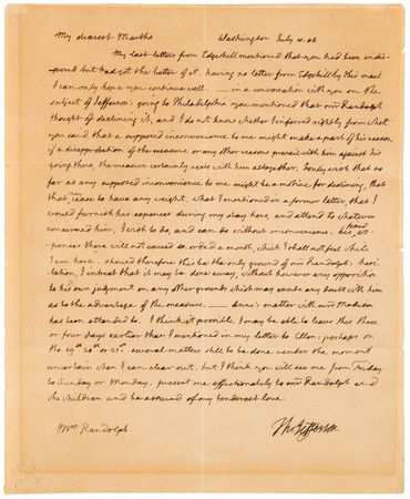 Lot #2 Thomas Jefferson Polygraph Letter as President to His Daughter, Martha, Arranging for His Grandson's Visit to Philadelphia - Image 2