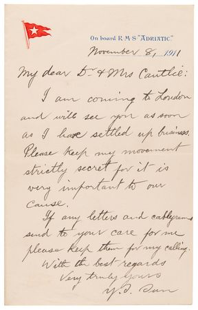 Lot #129 Sun Yat-sen Autograph Letter Signed, Triumphantly Returning to China by way of London amidst the 1911 Revolution: 