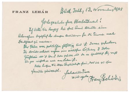 Lot #727 Franz Lehar Autograph Letter Signed - Image 1